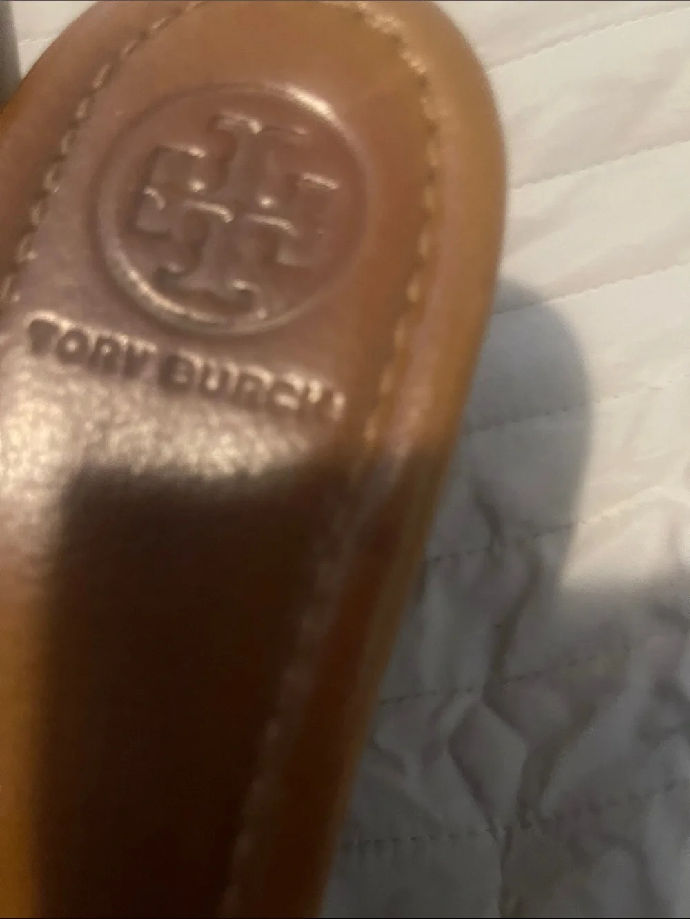 Tory Burch Cognac Leather Logo Slide Mules
